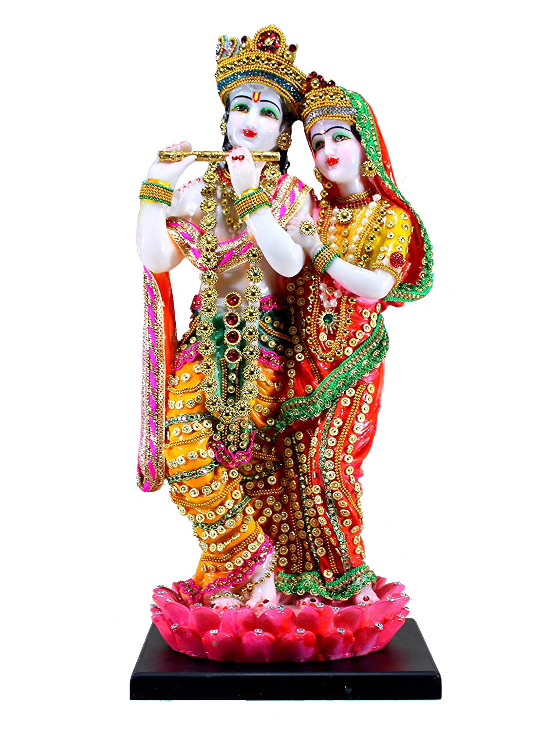 ESPLANADE Radha Krishna Kishan Standing on a Lotus Murti Idol Statue Sculpture - Resin - 16" Inches