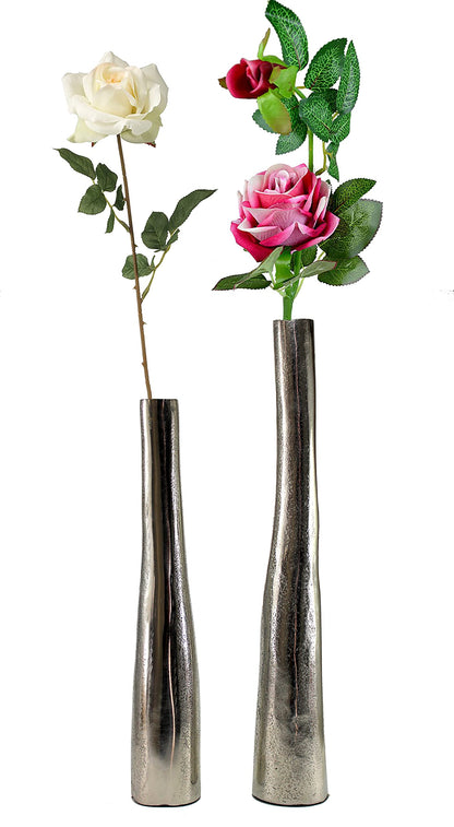 eSplanade Metal Flower Vase Flower Pot - Decorative Items Showpiece - Set of 2 | Home Decor Statement Piece for Showcase Foyer Table Desk | Silver - 15" & 12.5" Inches