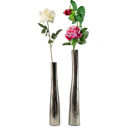 eSplanade Metal Flower Vase Flowerpot - Decorative Items Showpiece - Set of 2 | Home Decor Statement Piece for Showcase Foyer Table Desk | Silver , Copper