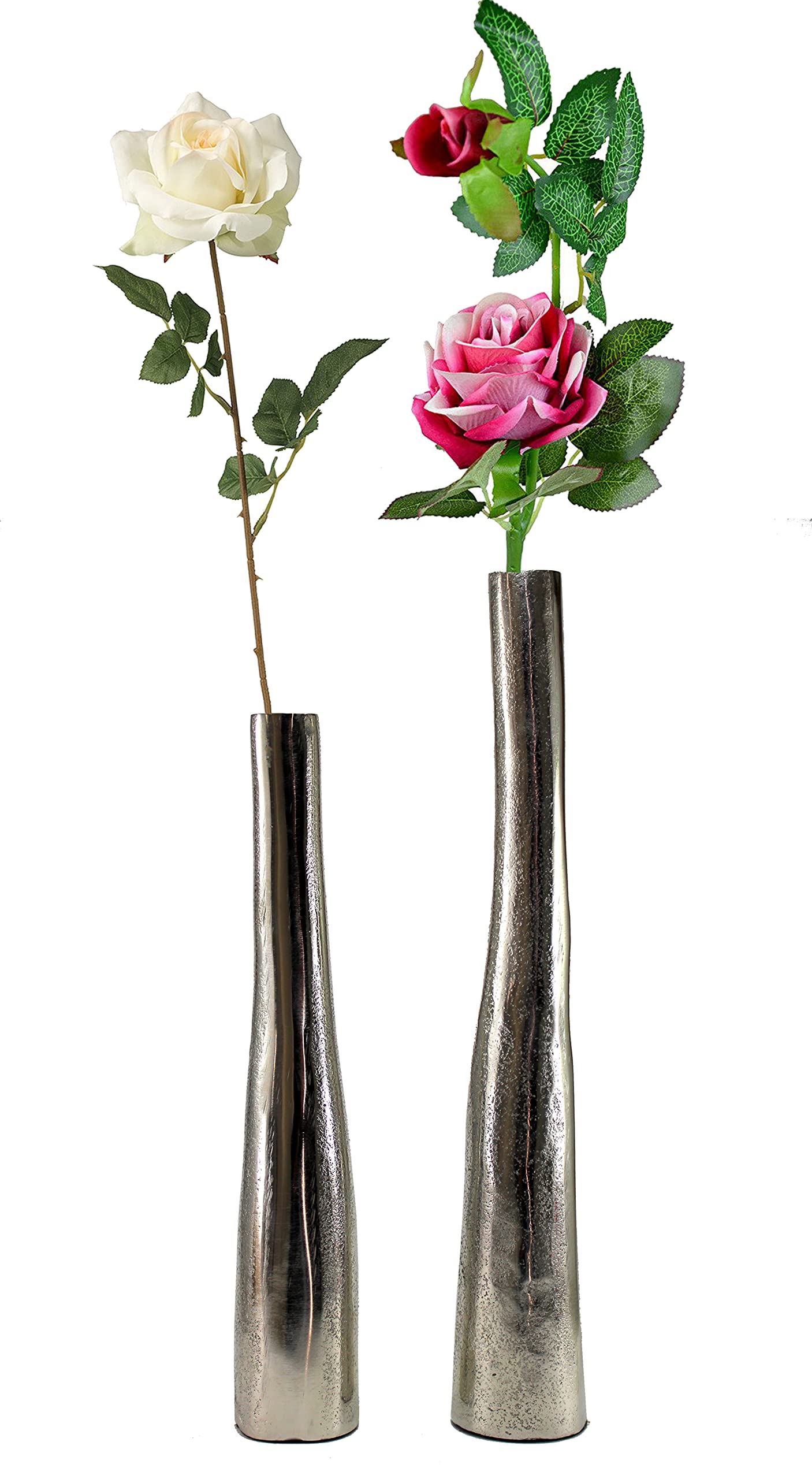 eSplanade Metal Flower Vase Flowerpot - Decorative Items Showpiece - Set of 2 | Home Decor Statement Piece for Showcase Foyer Table Desk | Silver , Copper