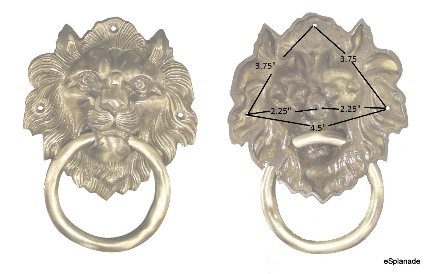 eSplanade Brass Lion Face Mouth Door Knocker, Door Accessories, Gate Knocker (5.5" Design 3)