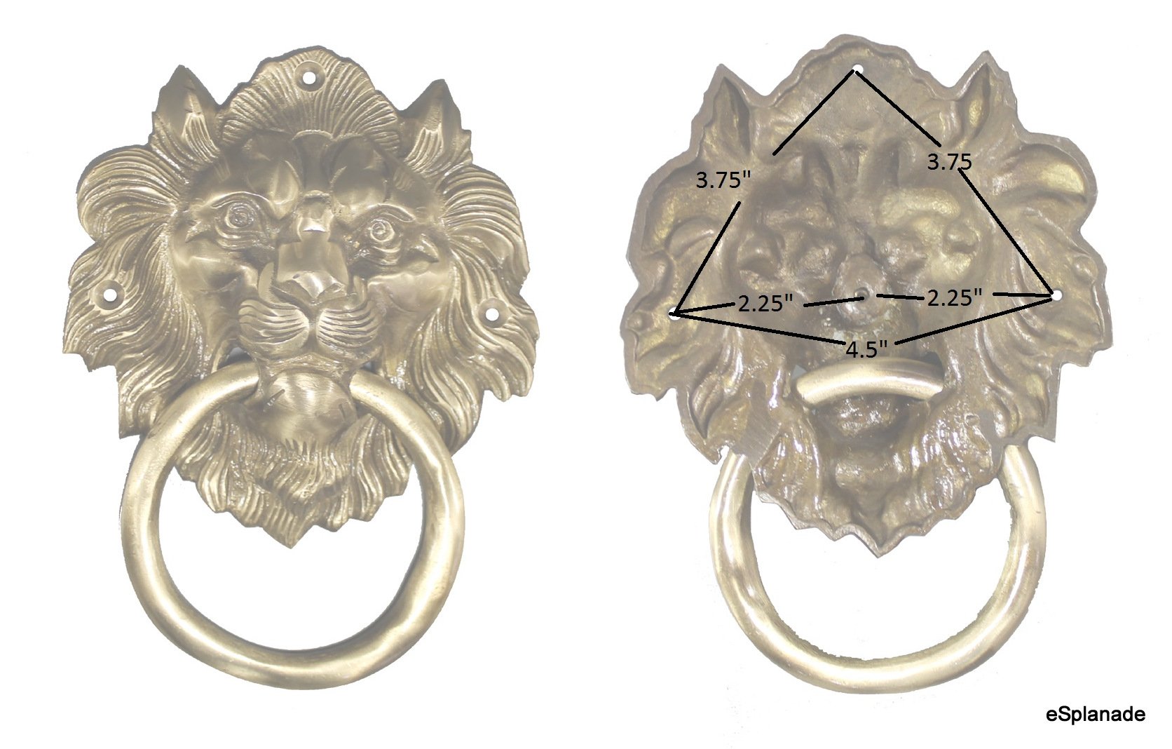 eSplanade Brass Lion Face Mouth Door Knocker, Door Accessories, Gate Knocker