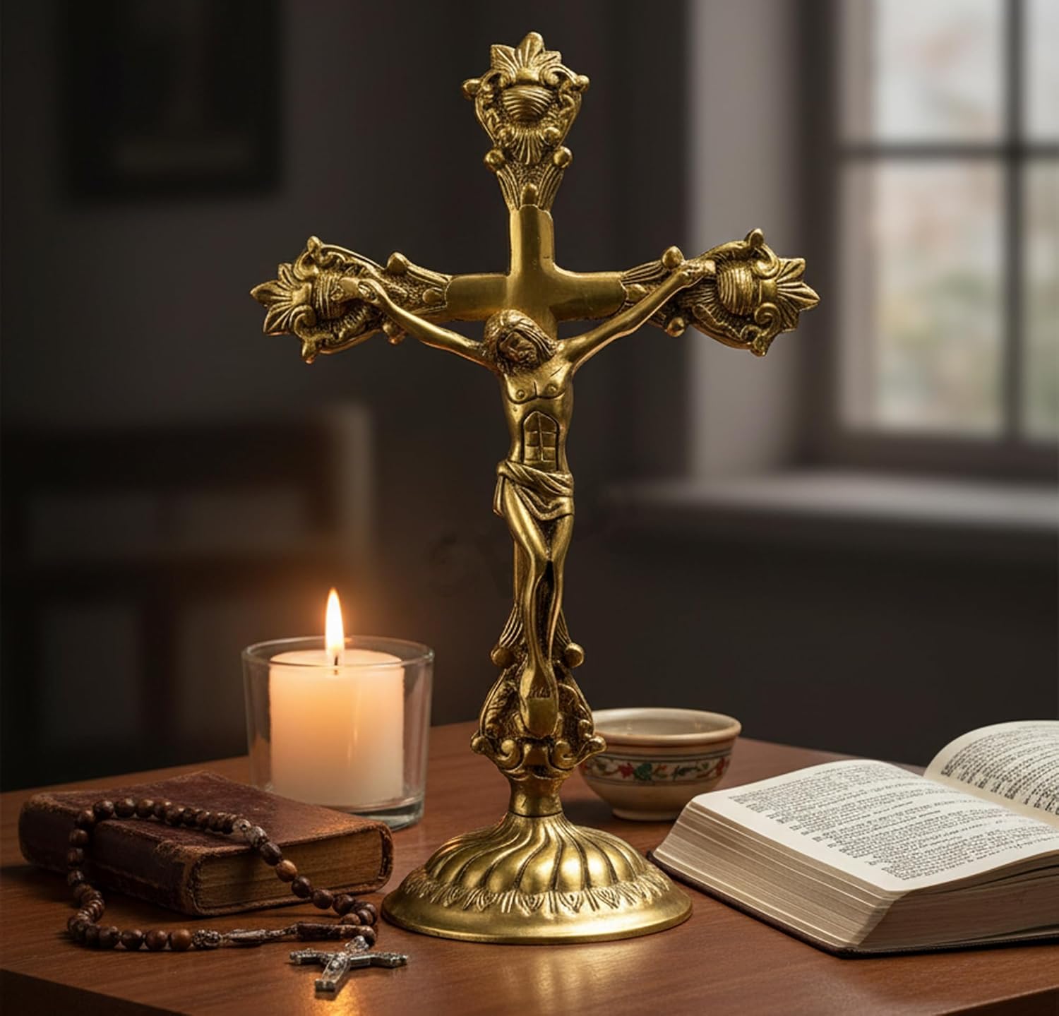 eSplanade Brass Christian Cross Jesus Christ Statue in Antique Finish ...