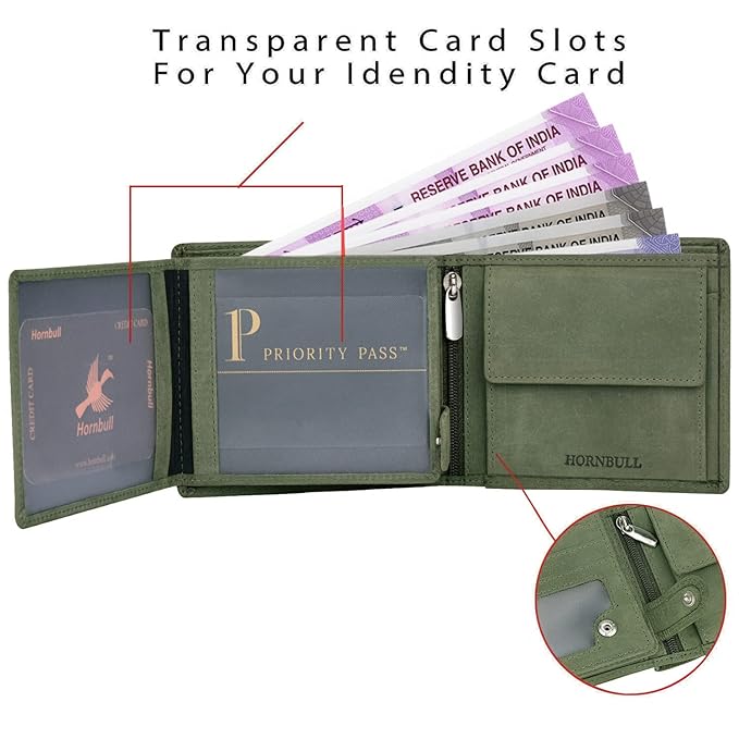 HORNBULL Themes Green RFID Blocking Leather Wallet for Men | Wallets Men Leather | Mens Wallet