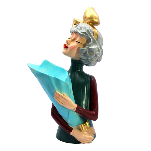 eSplanade Resin Lady Girl with Flower Vase Pot Showpiece Statue Sculpture Figurine - Multicolor - 14