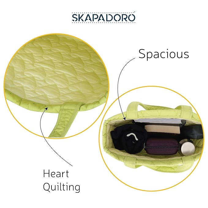 SKAPADORO Quilted Cotton Tote Bag, Multipurpose Hand Bag for Women, Girls For Shopping Travel College, Office, Everyday Use Shoulder Bag, Washable & Eco-friendly - Blue & Green Design