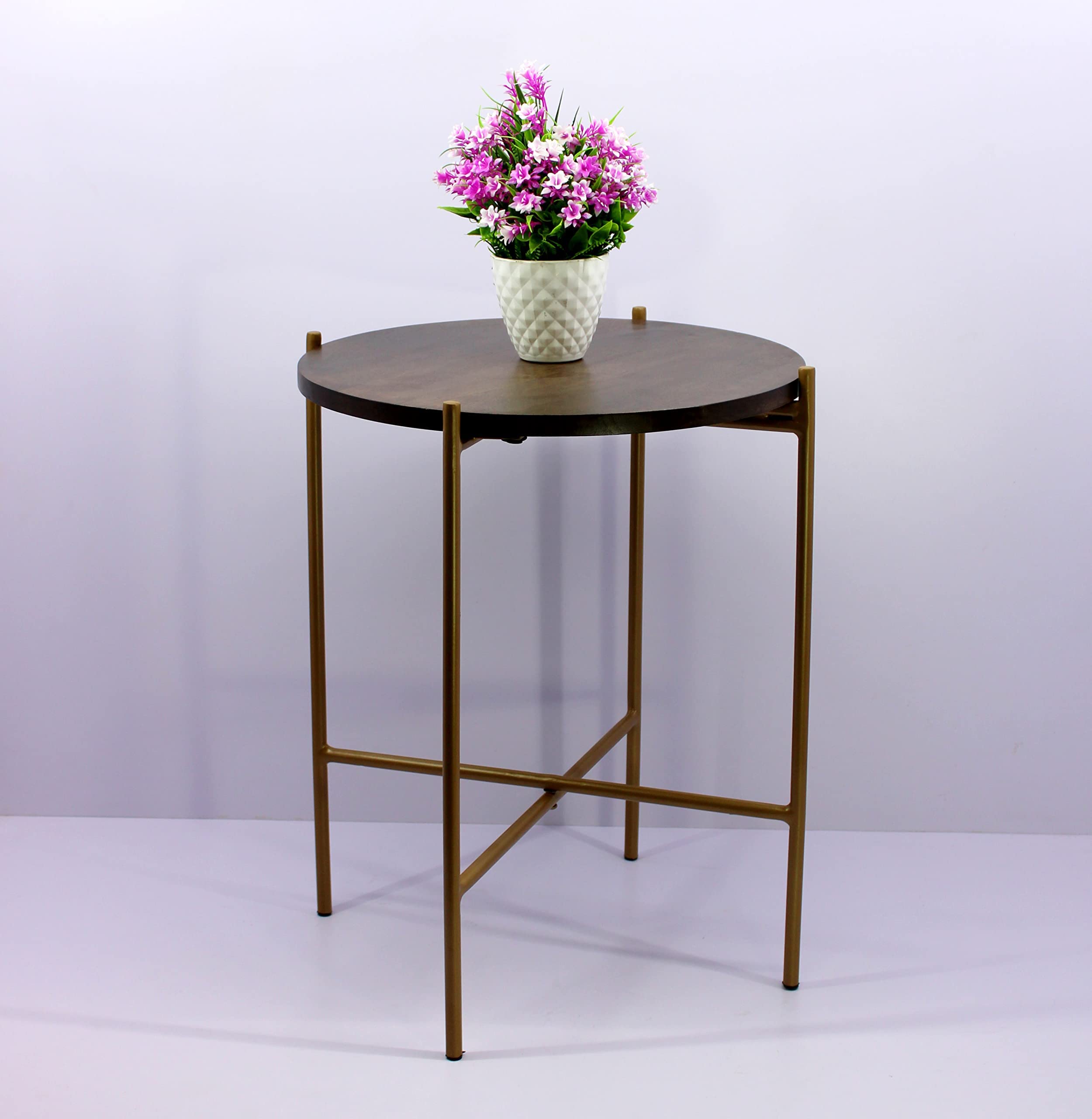 eSplanade Round Corner Table Stand Coffee Table for Living Room - Wood - 21" Inches Height - Brown