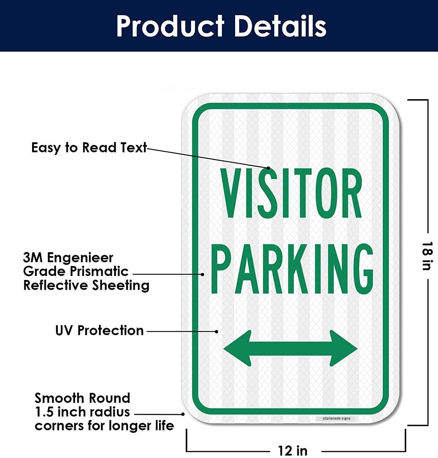 eSplanade Visitor Parking Only Self Glowing Retro Reflective Sign Sticker Decal - Easy to Mount Weather Resistant Long Lasting Ink (Size - 12"x18")