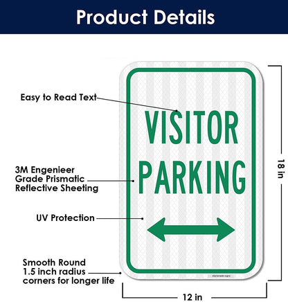 eSplanade Visitor Parking Only Self Glowing Retro Reflective Sign Sticker Decal - Easy to Mount Weather Resistant Long Lasting Ink (Size - 12"x18")