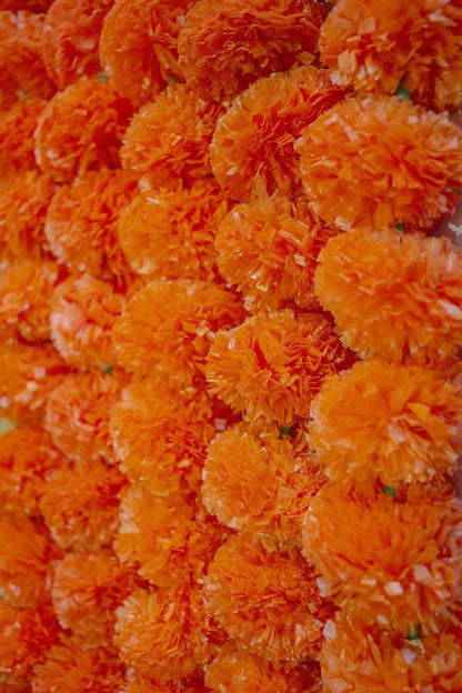 eSplanade Artificial Marigold Flower Garlands for Home Decor - Pack of 5 Strings - Orange colour - 4 to 4.5 Feet Length