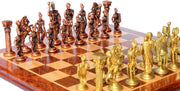 StonKraft - 15" x 15" Collectible Acacia Wood Chess Game Board Set + Brass Roman Figure Pieces