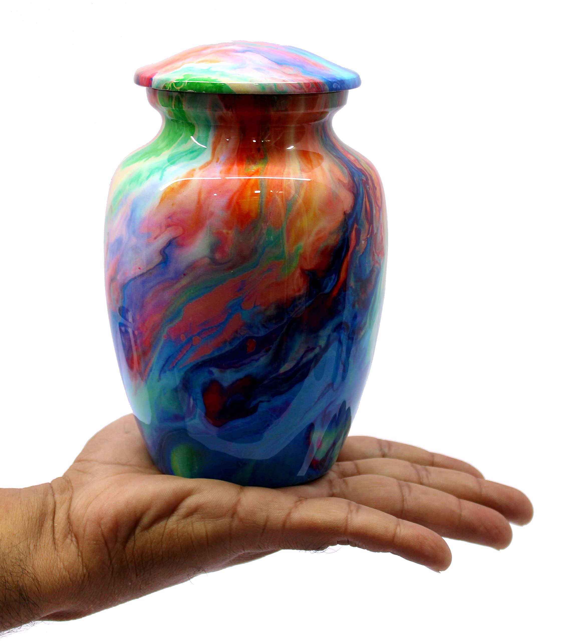 eSplanade Brass Cremation Urn Memorial Jar Pot Container | Medium Size Urn for Funeral Ashes Burial | Engraved Metal Urn | Multicolor- 6" Inches