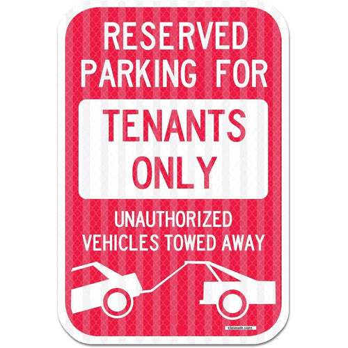 eSplanade Reserved Parking Sign, Tenants Parking Only Sign, No Parking Self Glowing Retro Reflective Sign Decal Sticker - Easy to Mount Weather Resistant Long Lasting Ink (Size 12