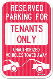 eSplanade Reserved Parking Sign, Tenants Parking Only Sign, No Parking Self Glowing Retro Reflective Sign Decal Sticker - Easy to Mount Weather Resistant Long Lasting Ink (Size 12"x18")