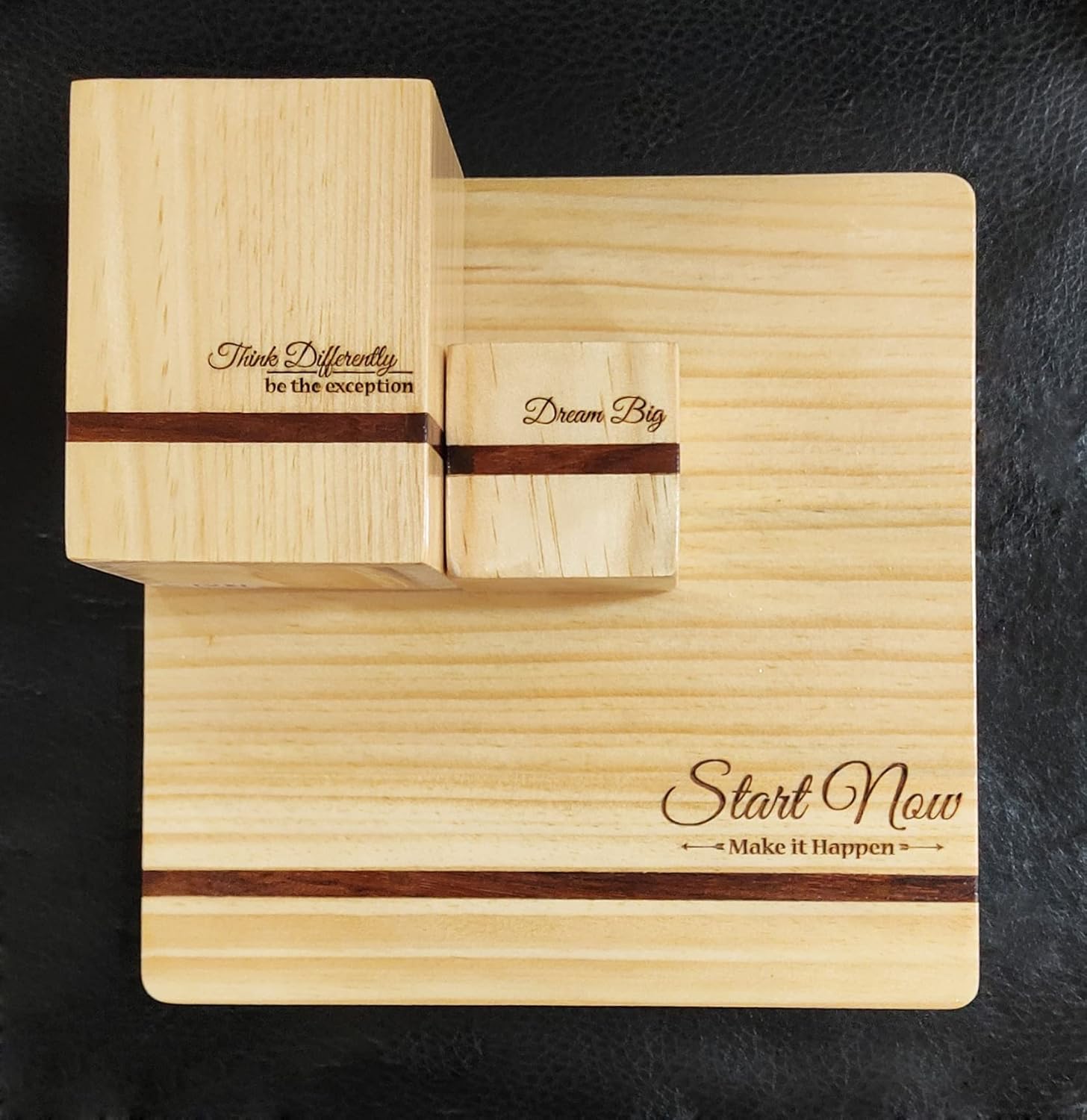 IVEI Pine Wood Penstand,Mouse Pad, Paper Weight Combo - Customised Work from Home Gift Set/ Customized Desk Organiser - with Name or Logo Engraving