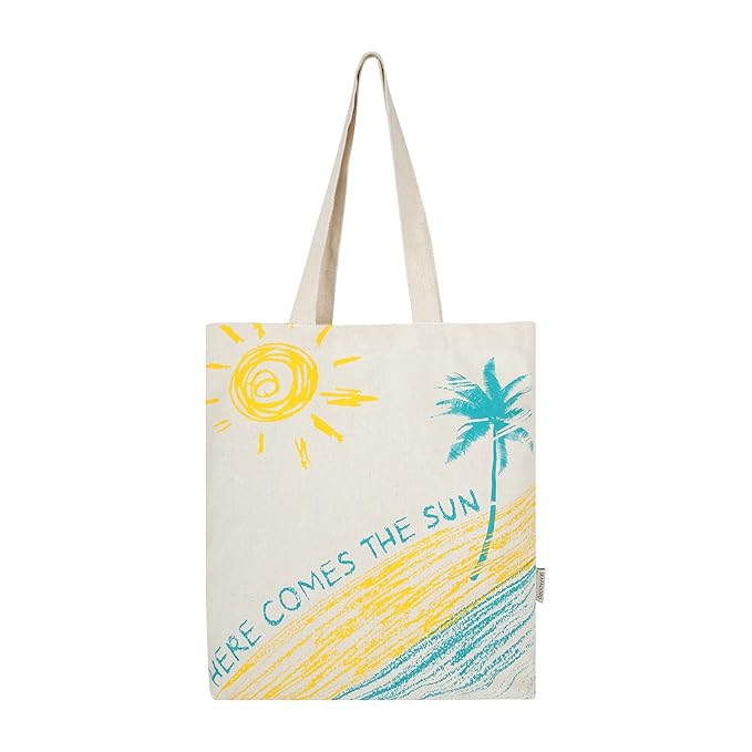 SKAPADORO Tote Bag 100% Cotton, Natural Ecofriendly Basic Canvas Bag for Travel, College, Beach, Shopping, Grocery, Vegetable Bag - Sun/Beach; Judging Plastic Bag & Origami Design