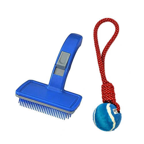 StonKraft Dog Toys Chew Products Set with Slicker Brush – Puppies Teething Rope Toys Pack, Pet Games - Rope Toys & Chew Toys | Non-Toxic, Washable & Safe for Pets | Colourful, Fun (Set 3)