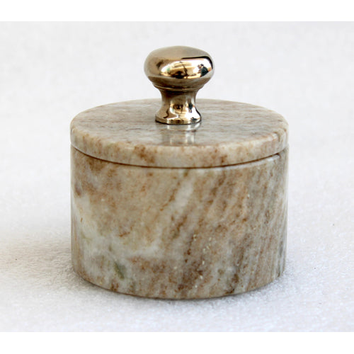 KLEO Marble Salt and Spice Holder with Lid | Small Container | Stone Salt Box/Canister for Kitchen and Dining | Saunf Holder (Beige)