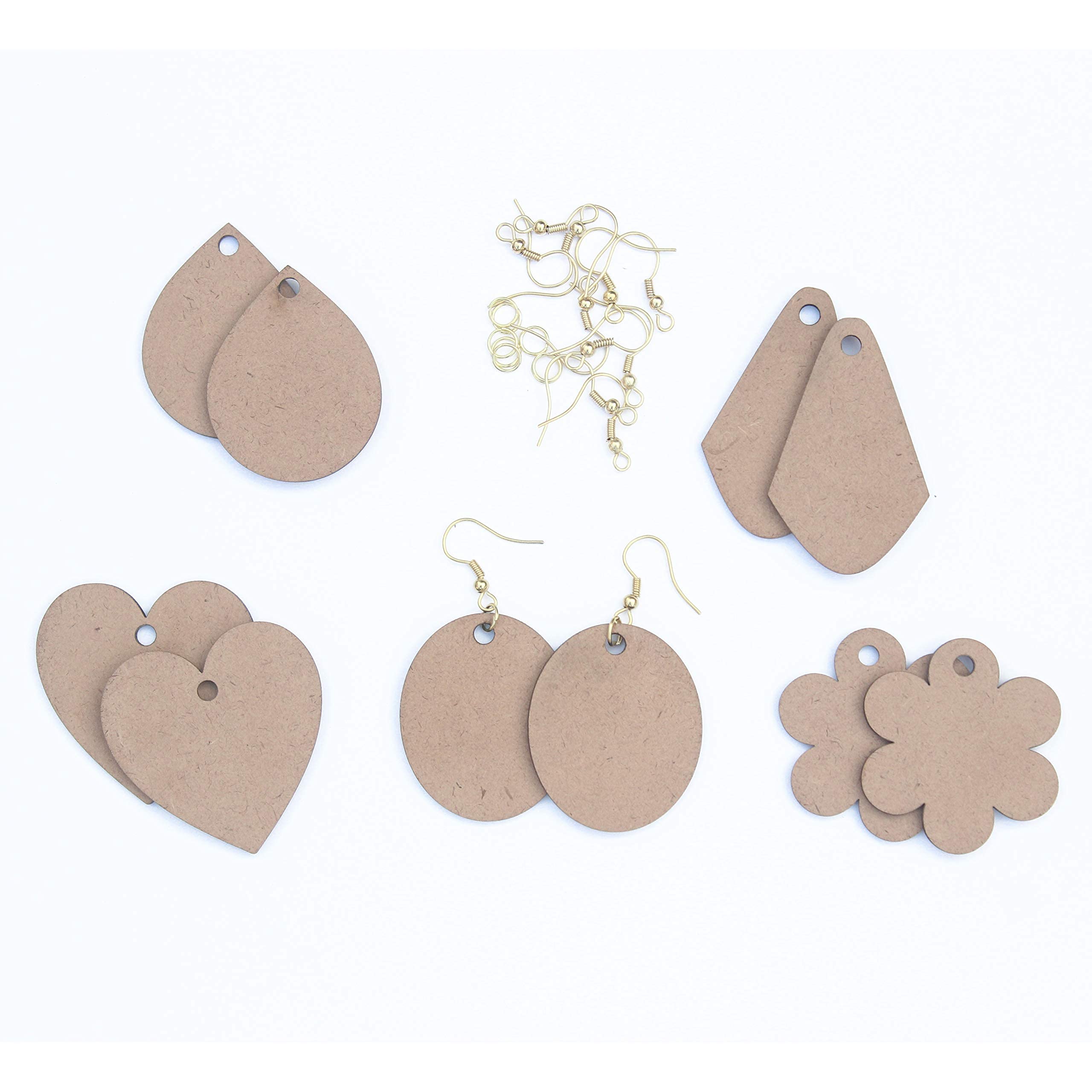 IVEI DIY MDF Earrings Wood Sheet Craft - MDF Cutouts Fancy & Basic Earrings - Plain MDF Blanks Cutouts - Set of 5 for Painting Wooden Sheet Craft, Decoupage, Resin Art Work & Decoration