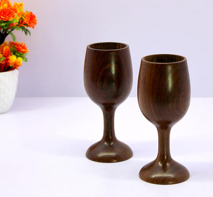 KLEO Wooden Wine Glass Goblet Champagne Flutes Coupes Glasses - Set of 2-250 ml - Wood - 6.9" Inches Height - Brown