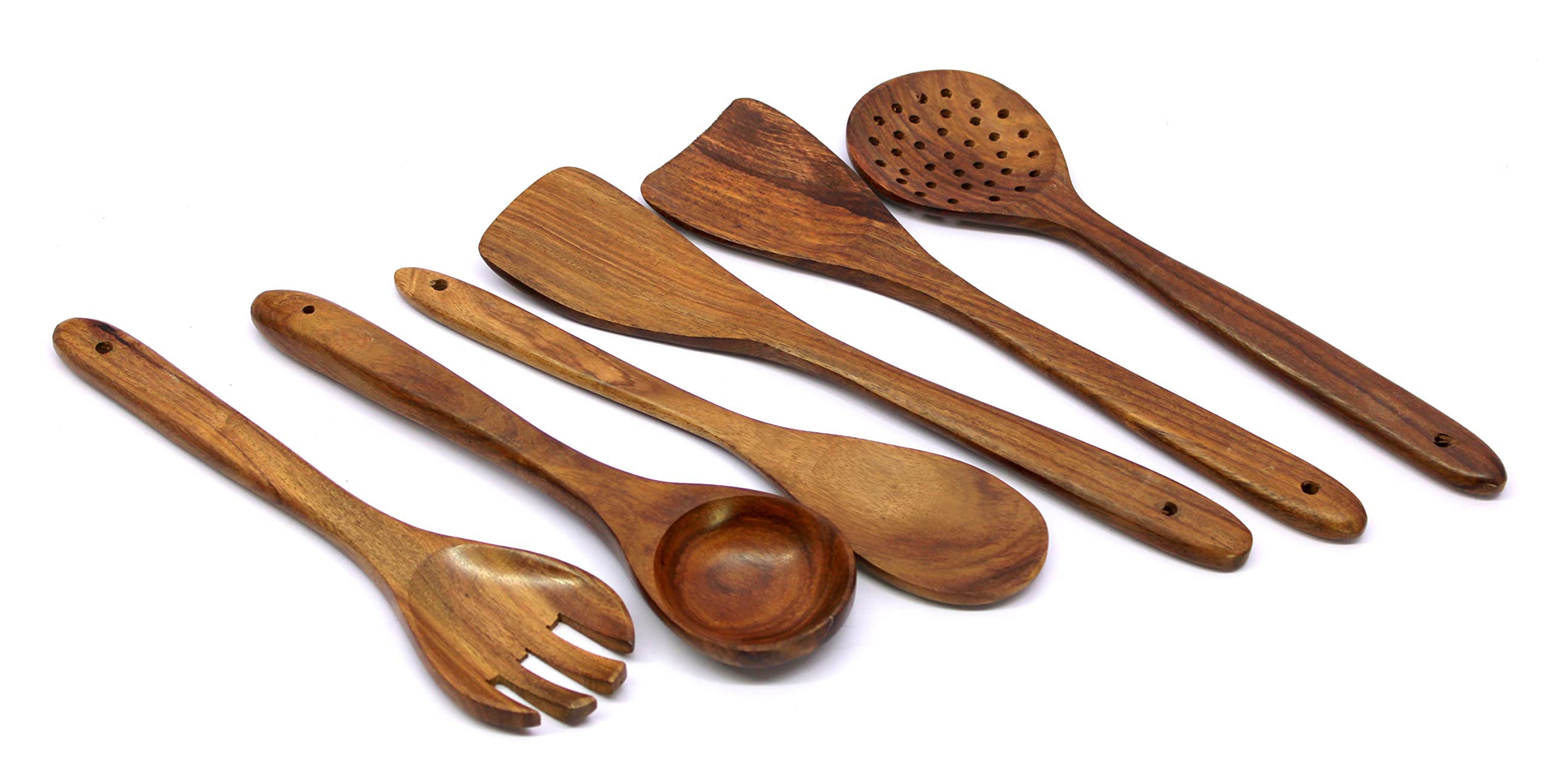 KLEO - Set of 5 Spoons - Solid Wooden Spoons & Turner Set | Serving Spoons | Salad Spoons | Ladles | Cutlery Set | Cooking Spoons