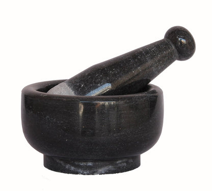 KLEO 5" Diameter Natural Stone Mortar and Pestle Set as Spice Grinder, Medicine Masher - Okhli & Musal (Black)