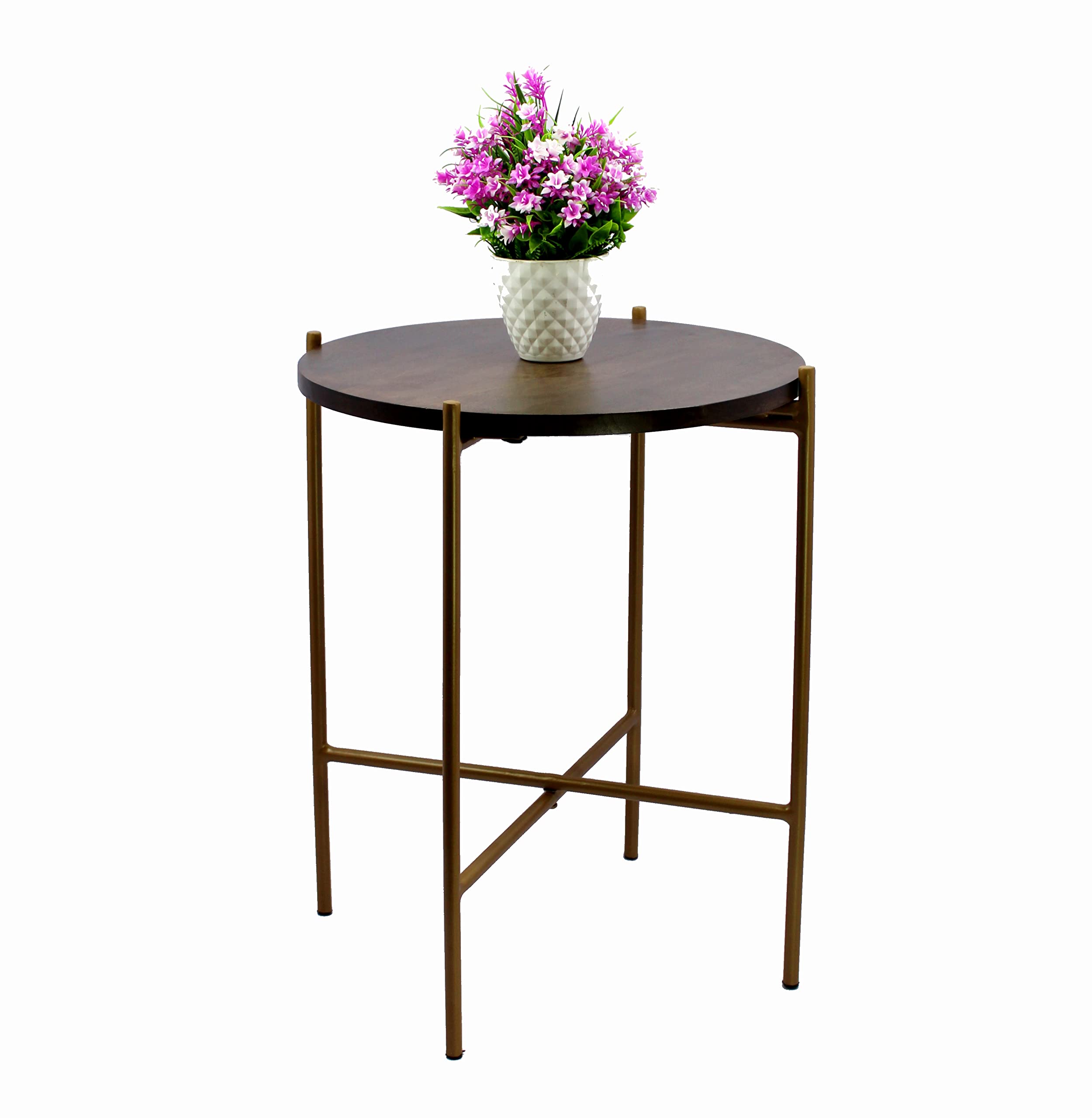 eSplanade Round Corner Table Stand Coffee Table for Living Room - Wood - 21" Inches Height - Brown