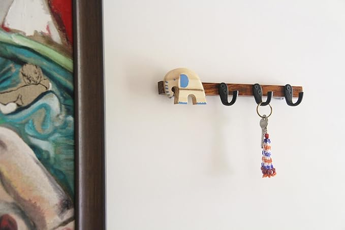ESPLANADE Wooden Key Holder Mandala Print - Stylish Wooden Hook Holder for Clothes & Bags - Key/Jewellery Organizer Wall Hooks - Wall Mounted Unique Mandala Key Holder for Home Decor/Office Décor