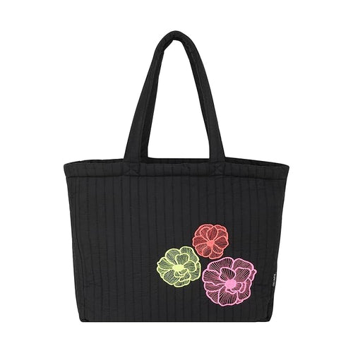 SKAPADORO Quilted Cotton Tote Bag with Zip, Inner Zipper Pocket, Multipurpose Embroidered Hand Bag for Women/Girls For Shopping Travel College Gym Work, Everyday Shoulder Bag - Evil Eye; Floral