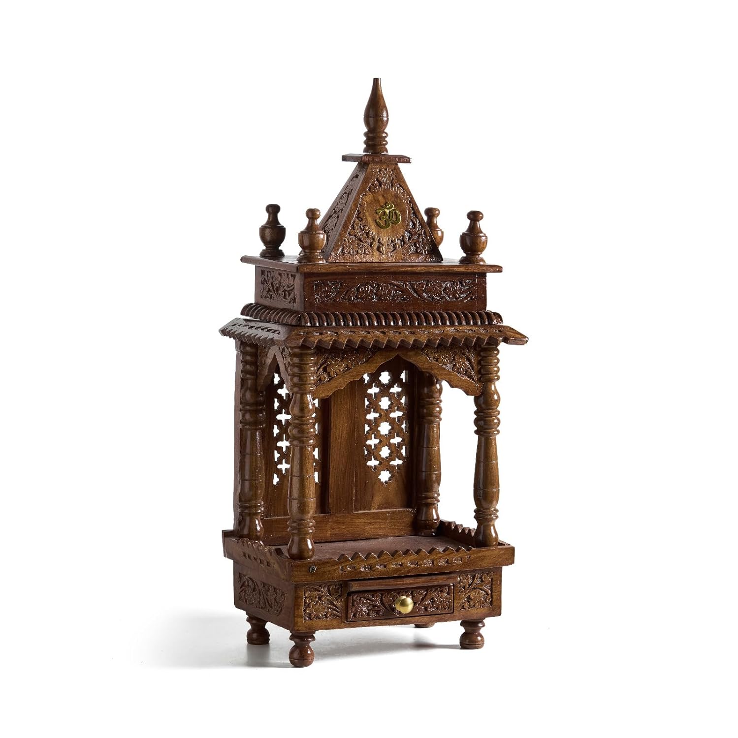 ESPLANADE Beautiful Wooden Mandir for Home, Engraved Temple for Home with Storage Drawer, Puja Mandir Stand, Pooja Items for Pooja Room,Temple for Office, Brown