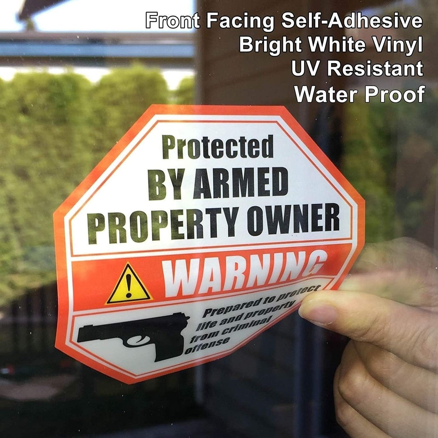 eSplanade PROTECTED BY ARMED PROPERTY OWNER - Gun Handgun Warning Signs (4 Pack) Size 3.5" x 3.5" - Home Business Window Door Alert Sticker Decals