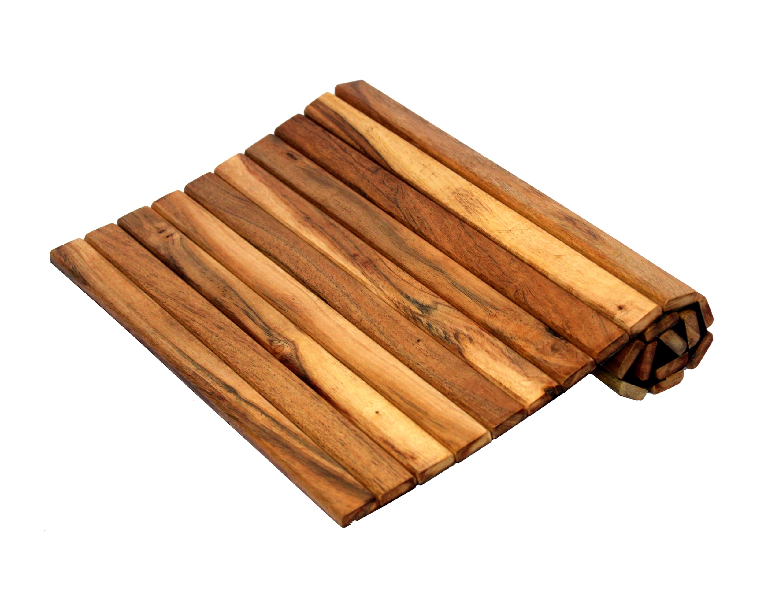 KLEO Sofa Armrest Tray - Handcrafted Acacia Wood Tambour Tray | Flexible & Foldable Dining Table Mat | Water Resistant & Stain Proof | Ideal for Food, Drinks, Snacks, Cup Coaster