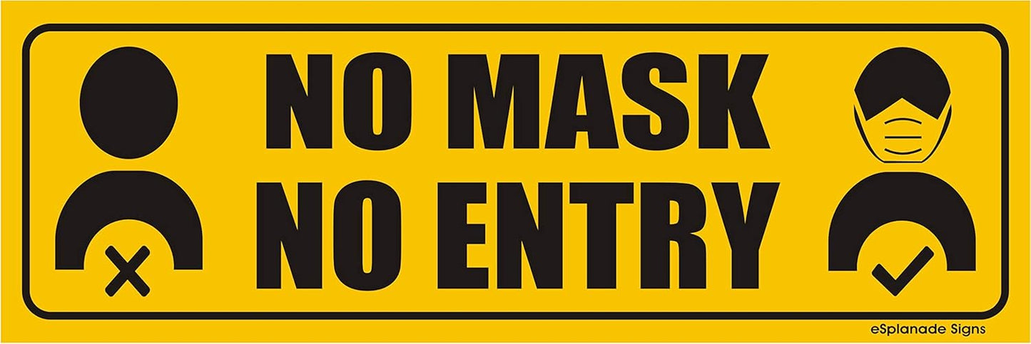 eSplanade No Mask No Entry Sign Sticker Decal - Easy to Mount Weather Resistant Long Lasting Ink Size (9" x 3")