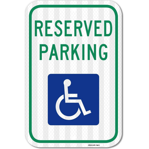 eSplanade Handicap Reserved Parking Self Glowing Retro Reflective Sign Sticker Decal - Easy to Mount Weather Resistant Long Lasting Ink - (Size -12