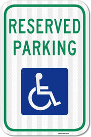 eSplanade Handicap Reserved Parking Self Glowing Retro Reflective Sign Sticker Decal - Easy to Mount Weather Resistant Long Lasting Ink - (Size -12"x18")