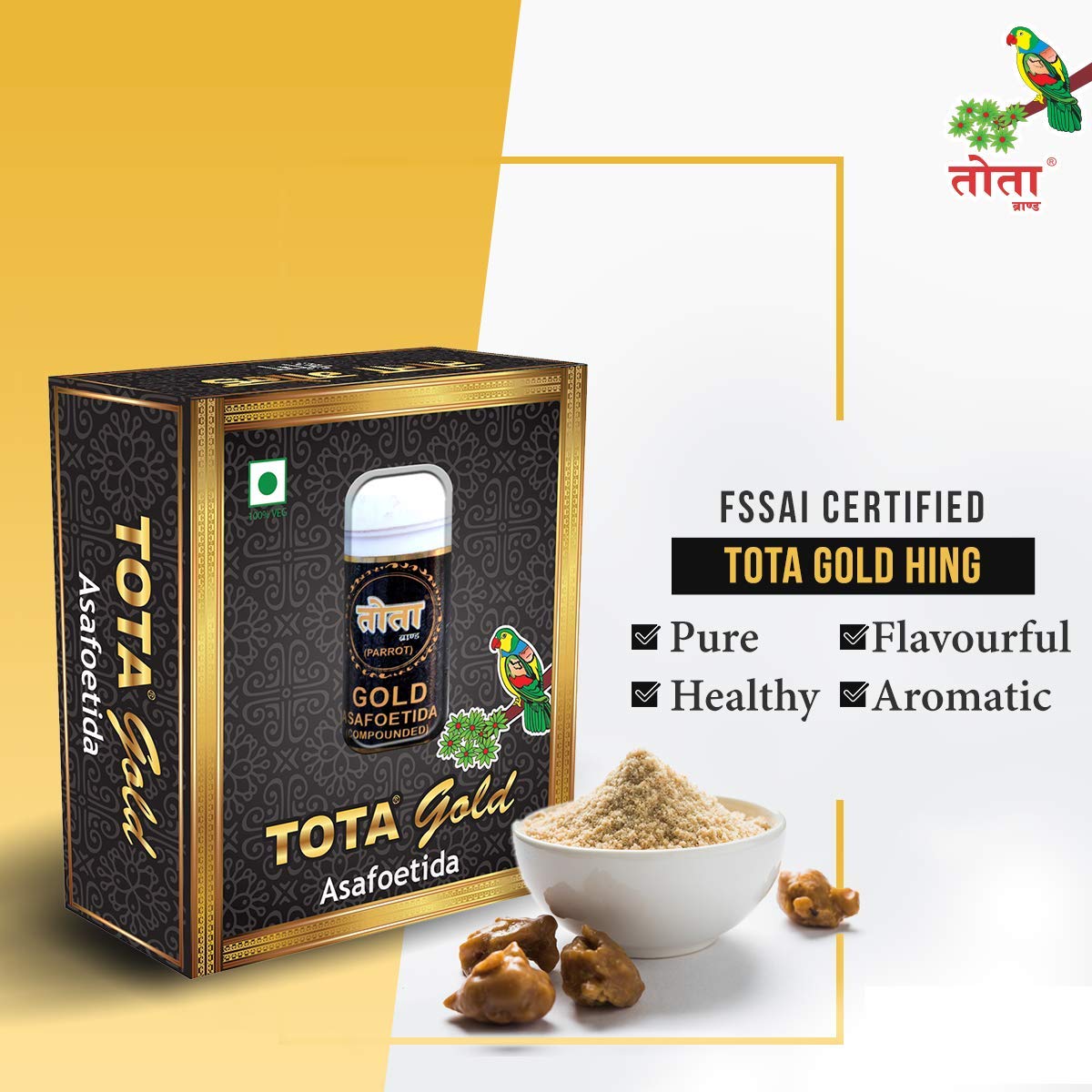 Tota Gold 100% Pure Hing Crystals - 14gm | Gluten Free Inguva Powder - Tazaki Asafoetida Whole - Combo Pack of 2 (हींग) Heeng Pure