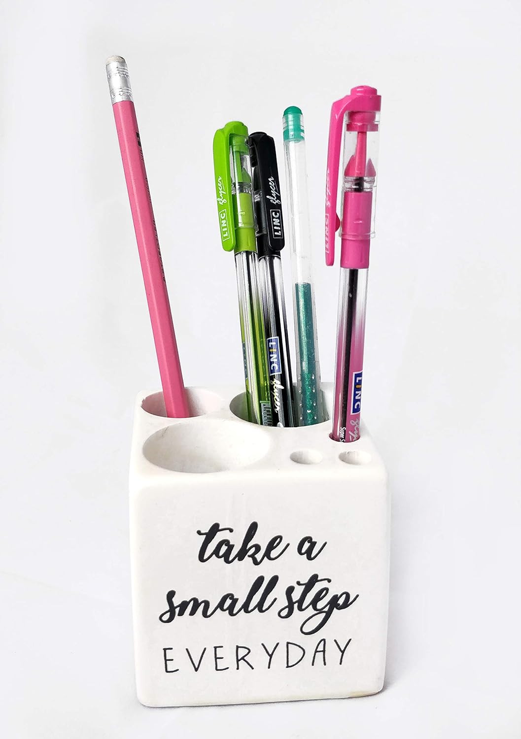 IVEI Smart Wooden Cube Pen Stand with Motivational-Quote - Dice Pencil/Pen Holder - Stationary Holder - Paper Weight - Desk Organizer - Office Supplies - Unique Gifts for Office, Schools, and Home