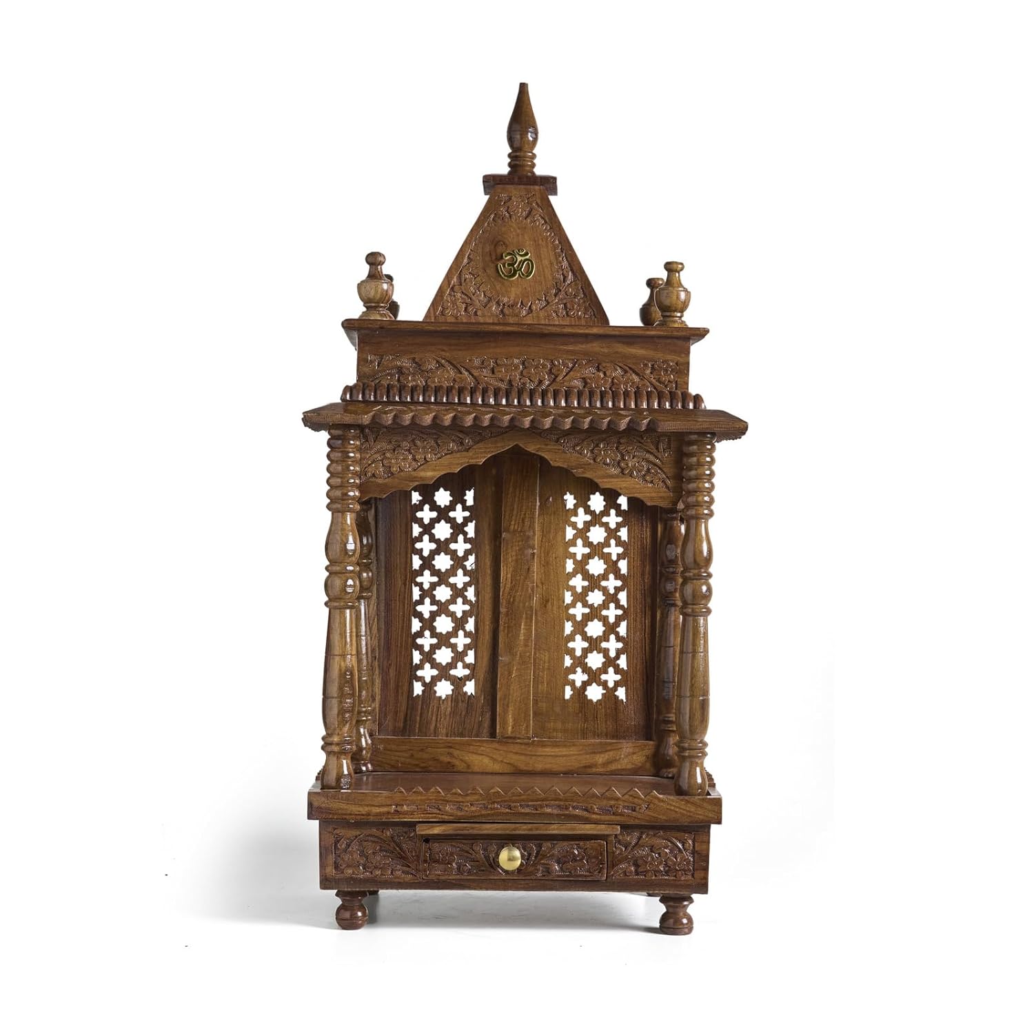 ESPLANADE Beautiful Wooden Mandir for Home, Engraved Temple for Home with Storage Drawer, Puja Mandir Stand, Pooja Items for Pooja Room,Temple for Office, Brown