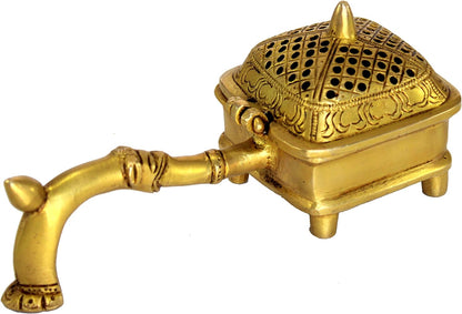 ESPLANADE Brass Incense Burner Dhoop Dani Stand with Handle- 15 Cms(Square)