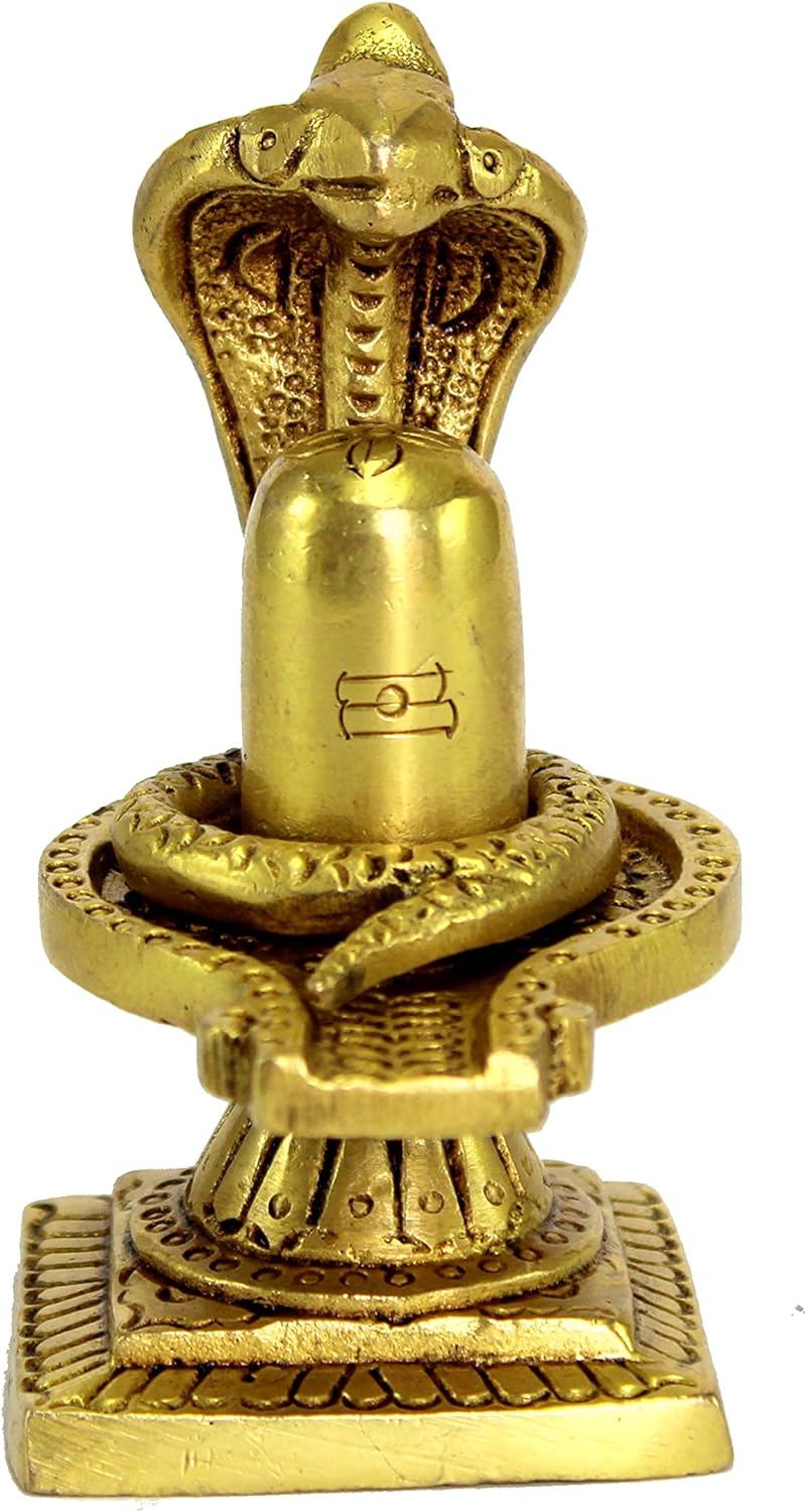 eSplanade Brass Shiv Ling Shiva Lingam with Sheshnaag Statue Idol Murti for home temple and Pooja - 4" Inches