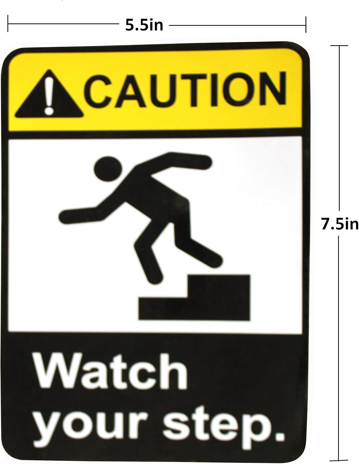 eSplanade Caution Watch Your Step Warning Sign Sticker Decal - Easy to Mount Weather Resistant Long Lasting Ink (Size -7.5"x5.5")