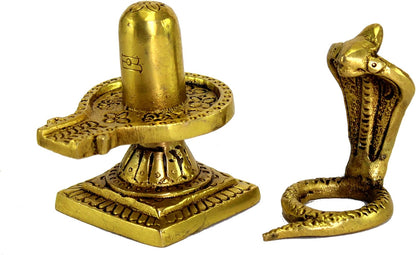 eSplanade Brass Shiv Ling Shiva Lingam with Sheshnaag Statue Idol Murti for home temple and Pooja - 4" Inches