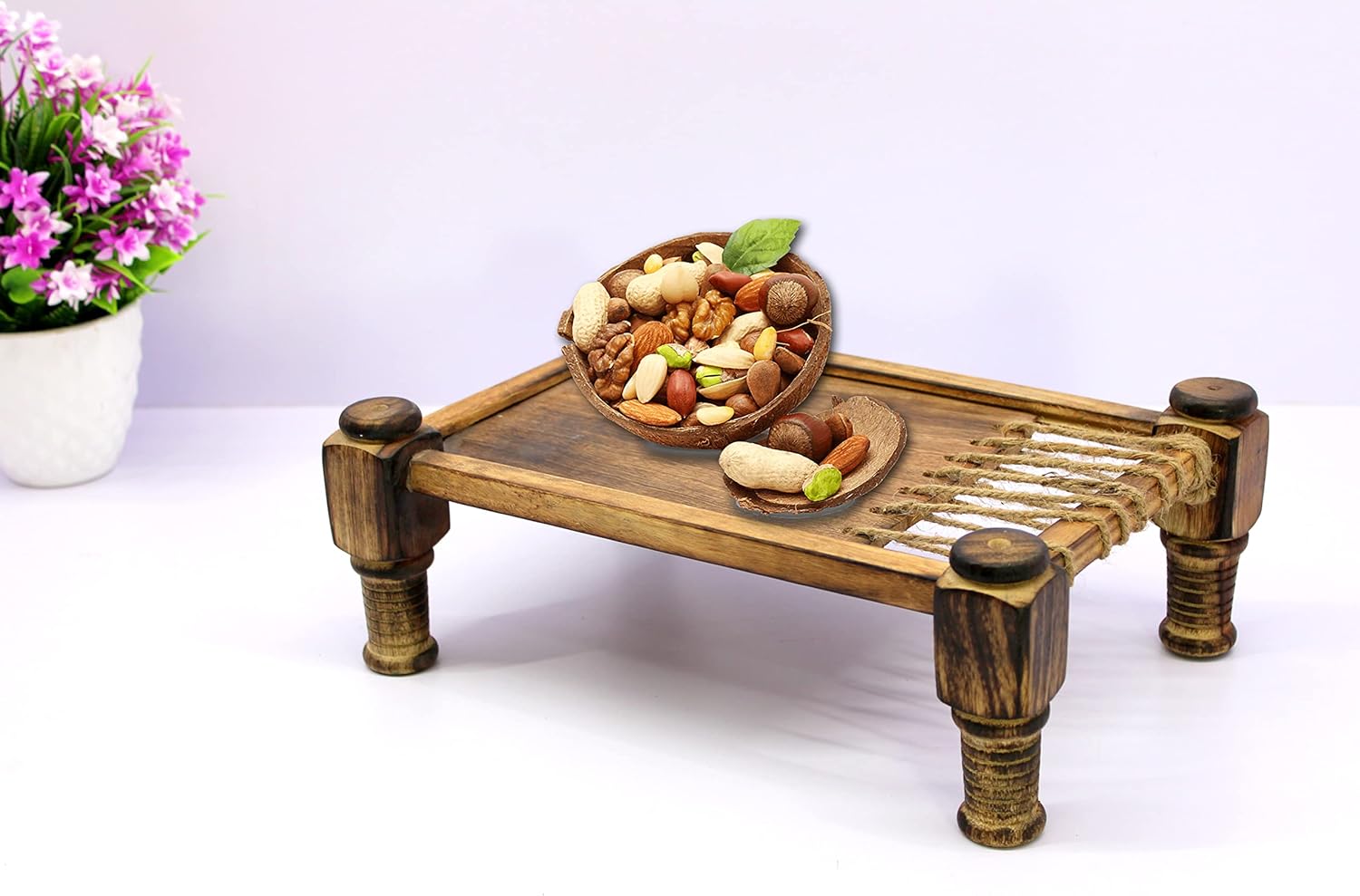 eSplanade Cot Charpai Khaat & Cart Shaped Serving Platter Tableware Serve-ware for Home and Kitchen - Brown