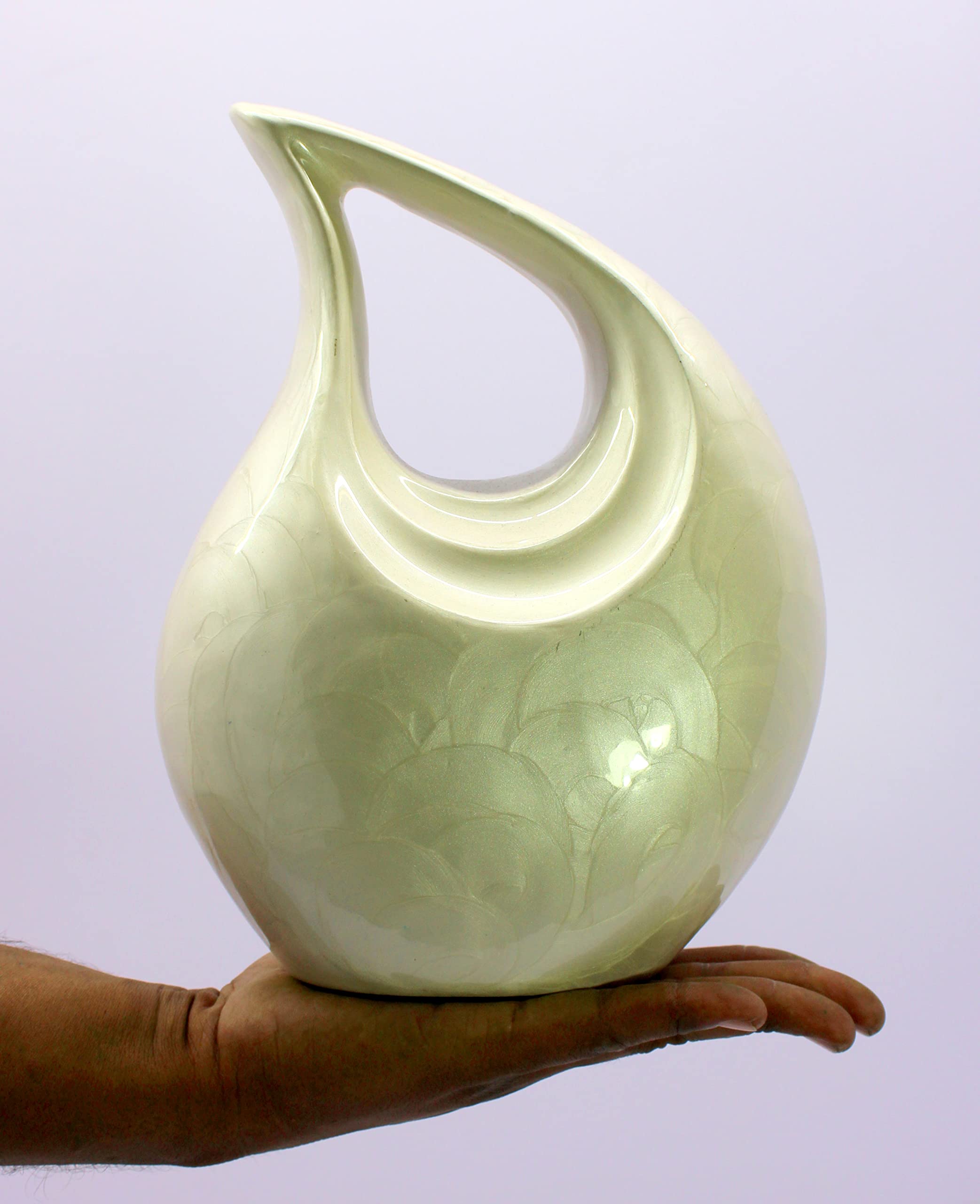 eSplanade Metal Cremation Urn Memorial Jar Pot Container | Full Size Urn for Ashes Funeral Burial | Teardrop Urns | Grey & white- 10" Inches