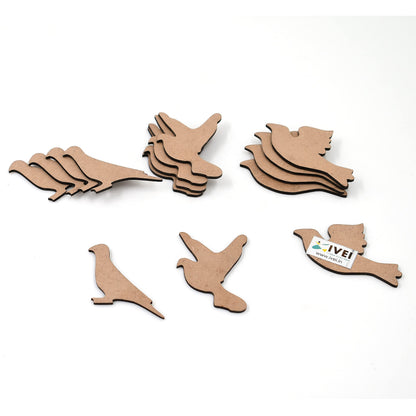 IVEI MDF Bird Cutouts/Embellishments - DIY Craft Materials - Bird-Shaped MDF Blank Cutouts for Painting, Wooden Sheet Craft Board for Resin & Fluid Art, Decoupage, Mandala Art, Pyrography - Set of 15