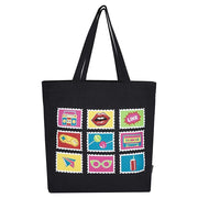 SKAPADORO Canvas Big Zip Printed Handbag Tote,100% Cotton, Inner pocket, Ecofriendly Bag for Women, Travel College Beach Shopping, Easy to Wash Everyday Shoulder Bag - Quirky Desi Graphic Designs