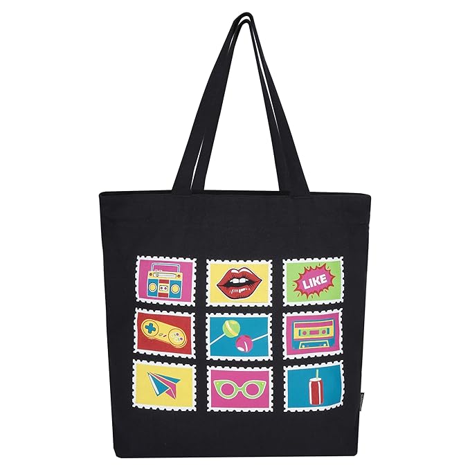 SKAPADORO Canvas Big Zip Printed Handbag Tote,100% Cotton, Inner pocket, Ecofriendly Bag for Women, Travel College Beach Shopping, Easy to Wash Everyday Shoulder Bag - Quirky Desi Graphic Designs
