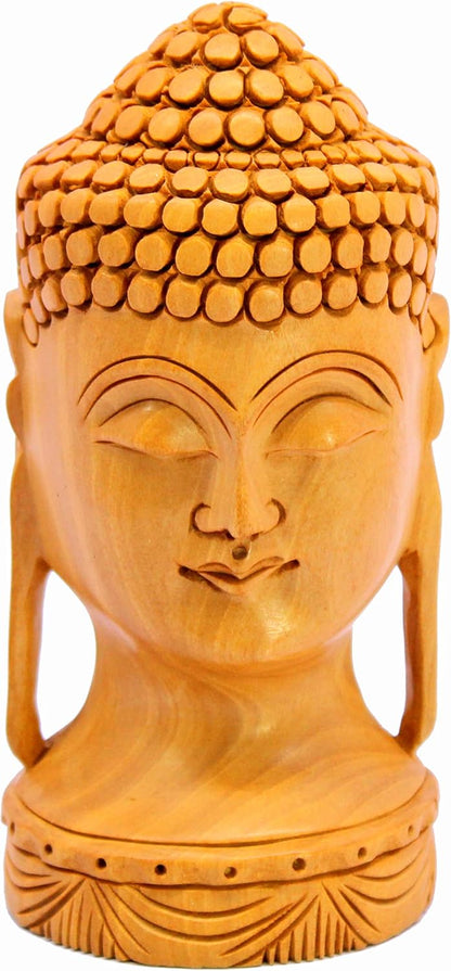 eSplanade Wooden Buddha Face Buddha Head Showpiece Buddhist Statue Sculpture Idol Figurine | Home Decor | Brown - 5" Inches