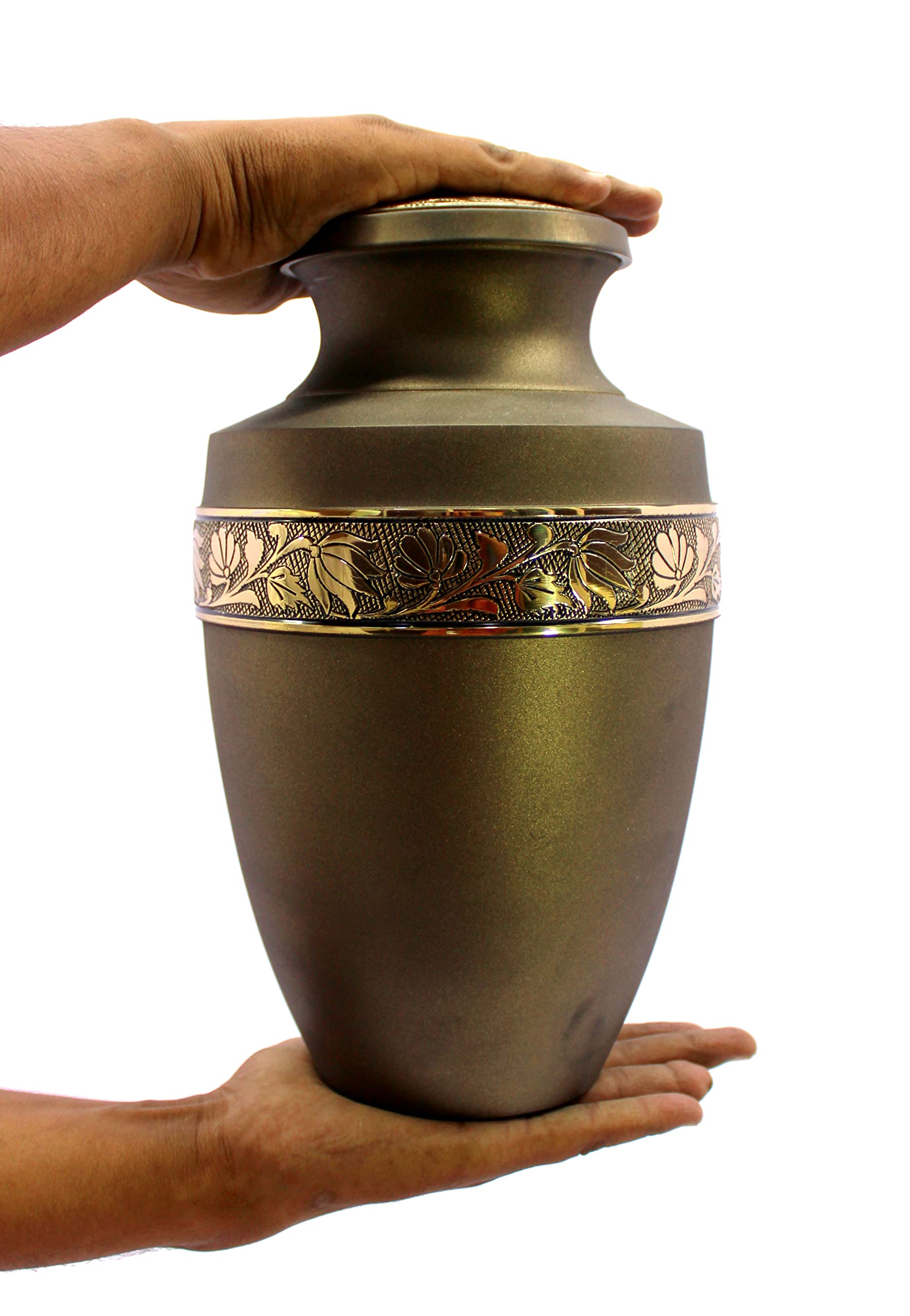 eSplanade Brass Cremation Urn Memorial Jar Pot Container | Full Size Urn for Funeral Ashes Burial | Engraved Metal Urn |