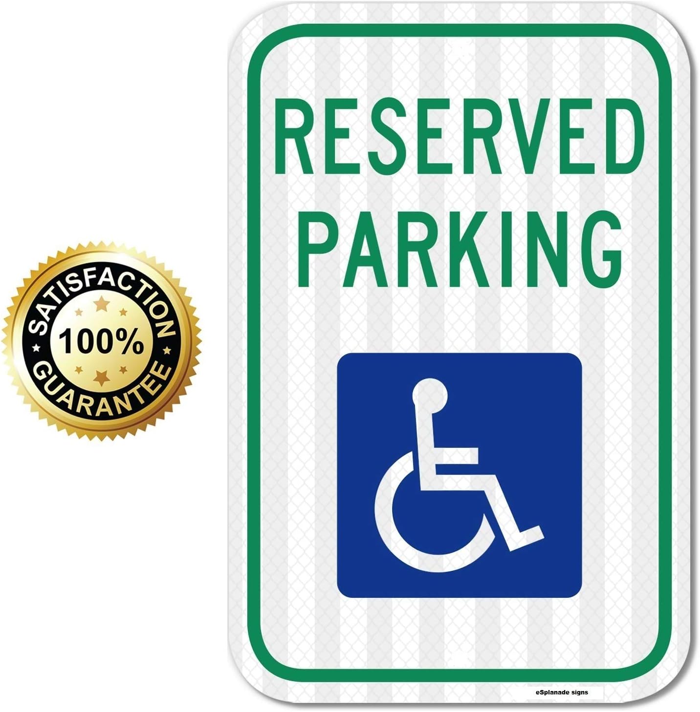 eSplanade Handicap Reserved Parking Self Glowing Retro Reflective Sign Sticker Decal - Easy to Mount Weather Resistant Long Lasting Ink - (Size -12"x18")